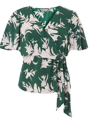 Dorothy Perkins Petite Green Floral Print Tie Top