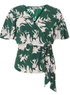 Dorothy Perkins Petite Green Floral Print Tie Top