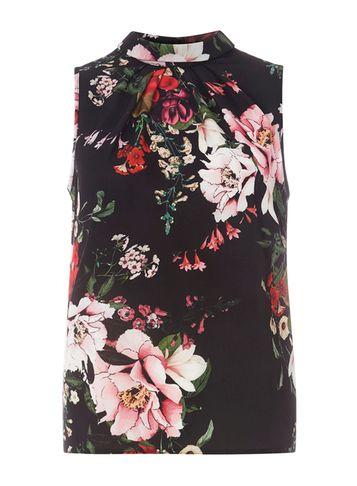 Dorothy Perkins Petite Black Floral Print High Neck Top