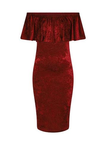 Dorothy Perkins *girls On Film Burgundy Velvet Bardot Bodycon Dress