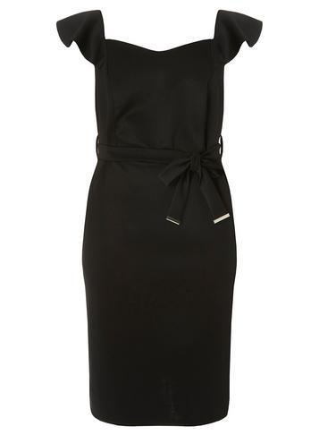 Dorothy Perkins Dp Curve Black Ruffle Scuba Bodycon Dress