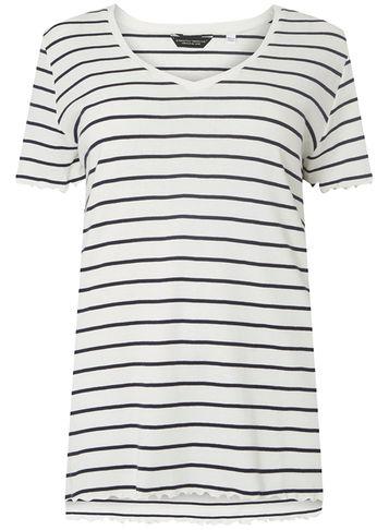 Dorothy Perkins *dp Curve Navy Striped Lettuce Edge T-shirt
