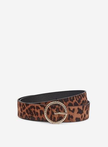 Dorothy Perkins Brown Leopard Print Engraved Circle Belt