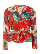 Dorothy Perkins *only Red Floral Print Tie Waist Blouse