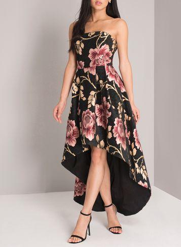 Dorothy Perkins *chi Chi London Black Jacquard Dip Hem Bandeau Dress