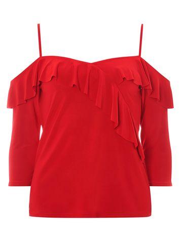 Dorothy Perkins Red Ruffle Cold Shoulder Top
