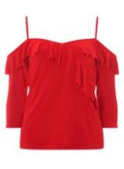 Dorothy Perkins Red Ruffle Cold Shoulder Top