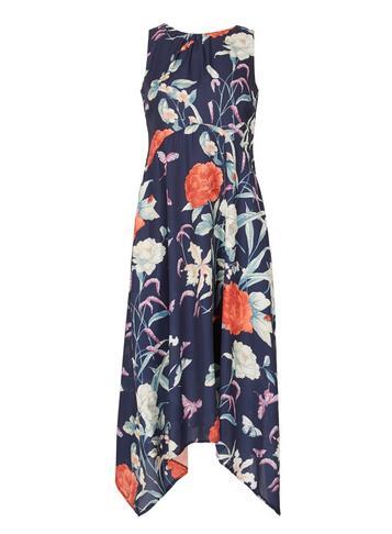 Dorothy Perkins *izabel London Navy Floral Print Dip Hem Skater Dress