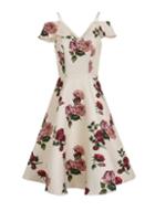 Dorothy Perkins *chi Chi London Cream Floral Print Midi Skater Dress