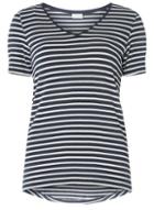 *vila White And Navy Striped V-neck T-shirt