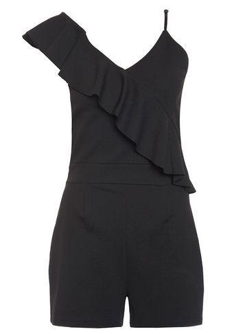 Dorothy Perkins *quiz Black Frill Shoulder Playsuit