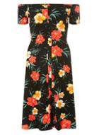 Dorothy Perkins *tall Black Floral Print Button Bardot Dress