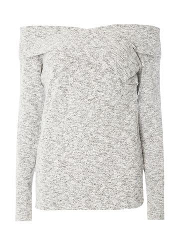 Dorothy Perkins *tall Grey Cross Front Brushed Bardot Top
