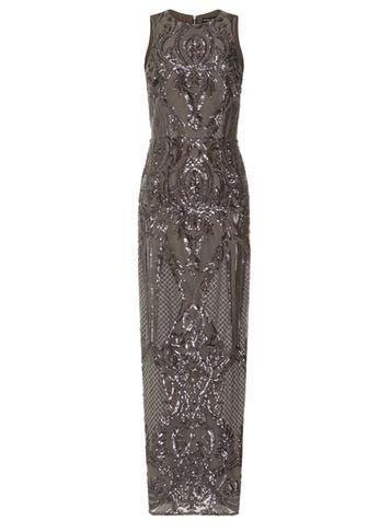 Dorothy Perkins *little Mistress Grey Patterned Sequin Maxi Dress