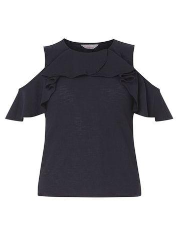 Dorothy Perkins Petite Navy Cold Shoulder Top