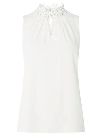 Dorothy Perkins White Lace Trim Twist Neck Top