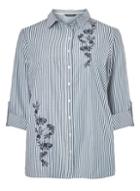 Dorothy Perkins Dp Curve Navy And Ivory Stripe Embroidered Shirt