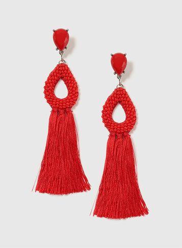 Dorothy Perkins Red Seed Bead And Tassel Earrings
