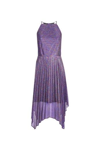 *luxe Purple Lurex Pleat Skater Dress