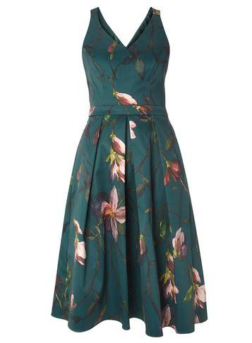 Dorothy Perkins Green Floral Fit And Flare Prom Dress