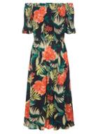 Dorothy Perkins Navy Tropical Print Midi Bardot Dress