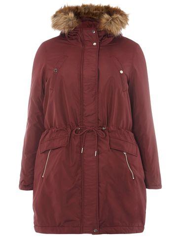 Dorothy Perkins *juna Rose Curve Red Faux Fur Hooded Parka