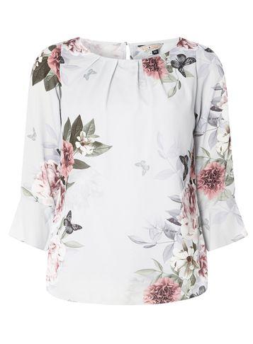 Dorothy Perkins *billie & Blossom Grey Floral And Butterfly Print Top