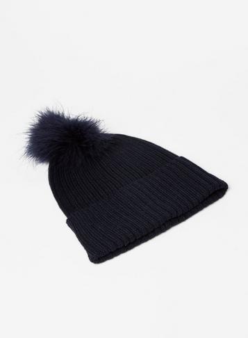Dorothy Perkins Navy Marabou Pom Pom Beanie Hat