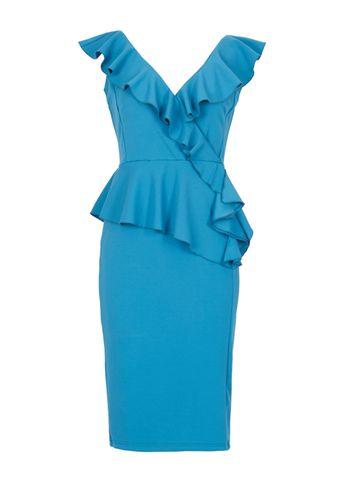 Dorothy Perkins *feverfish Teal Peplum Frill Bodycon Dress