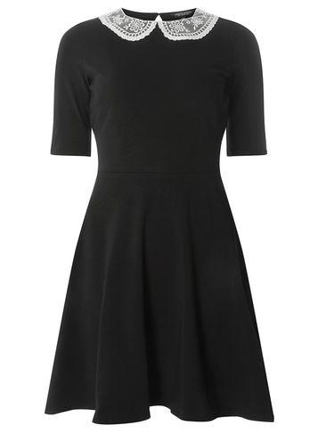 Dorothy Perkins Black Lace Collar Skater Dress