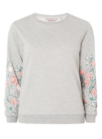 Dorothy Perkins Petite Grey Floral Print Sleeve Jumper