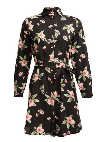 *tenki Black Floral Print Shirt Dress