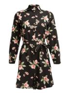 *tenki Black Floral Print Shirt Dress