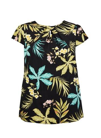 *billie & Blossom Curve Black Palm Print Shell Top