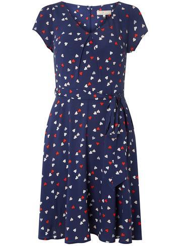 Dorothy Perkins *billie & Blossom Navy Heart Print Soft Belt Skater Dress