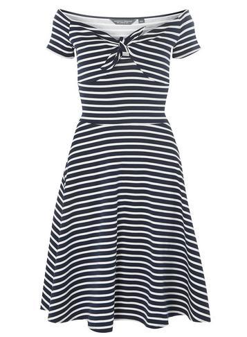 Dorothy Perkins *tall Monochrome Striped Bow Fit And Flare Bardot Dress