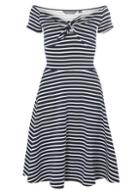 Dorothy Perkins *tall Monochrome Striped Bow Fit And Flare Bardot Dress