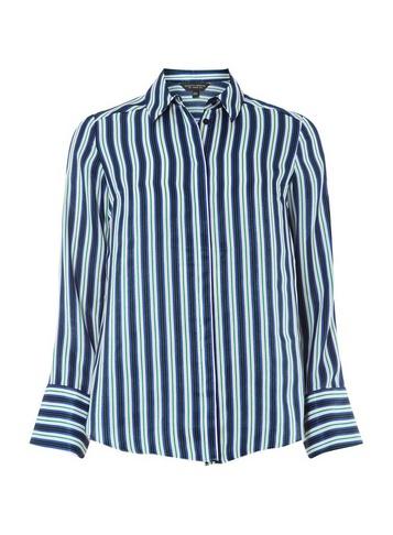 Dorothy Perkins *blue Striped Peachskin Shirt