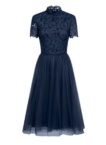 Dorothy Perkins *chi Chi London Navy Crochet Hi-neck Midi Dress