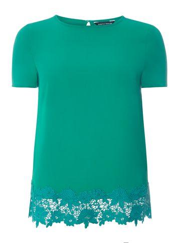 Dorothy Perkins Green Crochet Hem Woven T-shirt