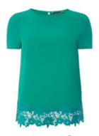 Dorothy Perkins Green Crochet Hem Woven T-shirt