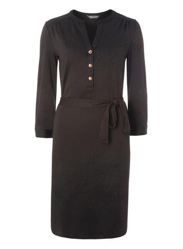 Dorothy Perkins *tall Black Ponte Shirt Dress