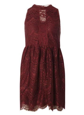 Dorothy Perkins *voulez Vous Wine High Neck Lace Dress