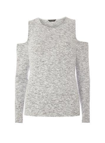Dorothy Perkins Grey Brushed Cold Shoulder Top