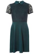 Dorothy Perkins Green Collared Lace Skater Dress