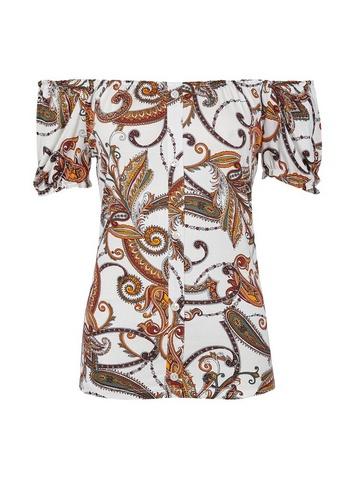 Dorothy Perkins *tall Ivory Paisley Print Milkmaid Top