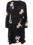 Dorothy Perkins Black Floral Print Pleated Fit And Flare Dress
