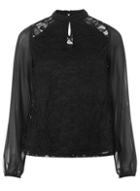 Dorothy Perkins Black Lace Chiffon Long Sleeve Top