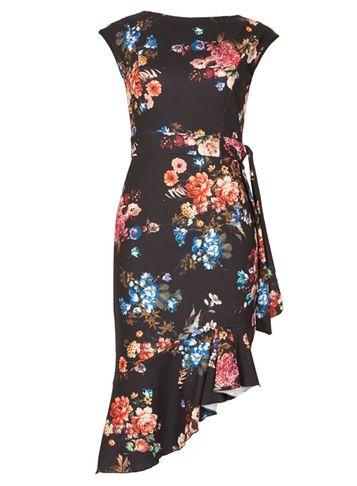 Dorothy Perkins *feverfish Black Fluted Tie Bodycon Dress