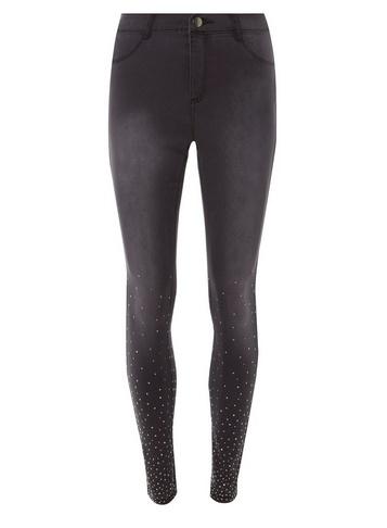 Dorothy Perkins Charcoal Stud Hem Frankie Super Skinny Jeans